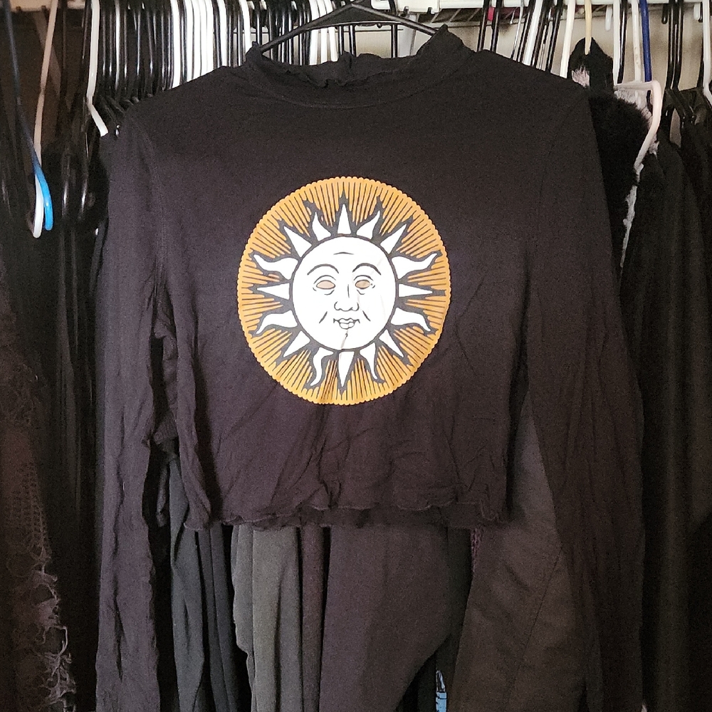 Killstar Black Crop Top with Yellow Sun Graphic